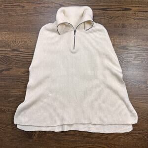 J. Jill Poncho Womens Small White Ribbed Knit Half Zip Turtleneck Cape Layering